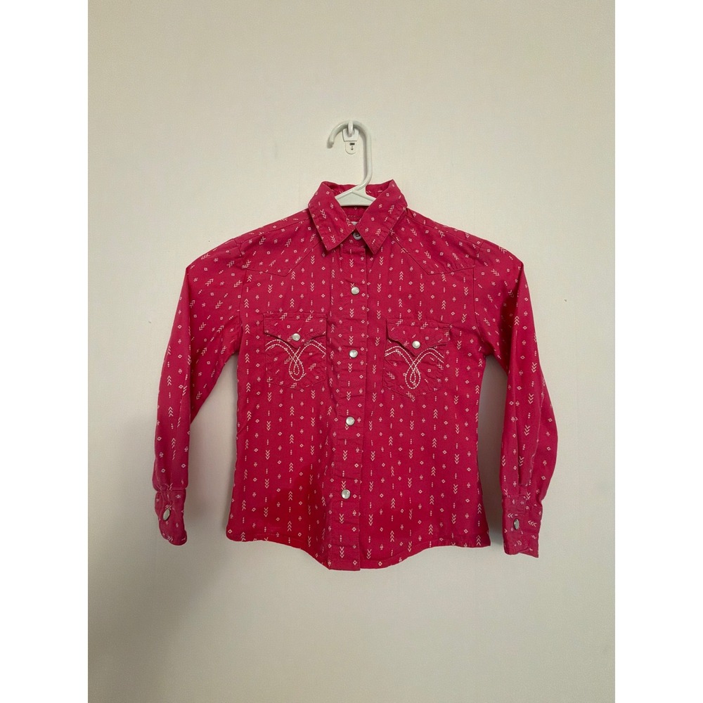 Panhandle Western Pearl Snap Shirt Kid Girls XS Pink Long Sleeve Geometric Print